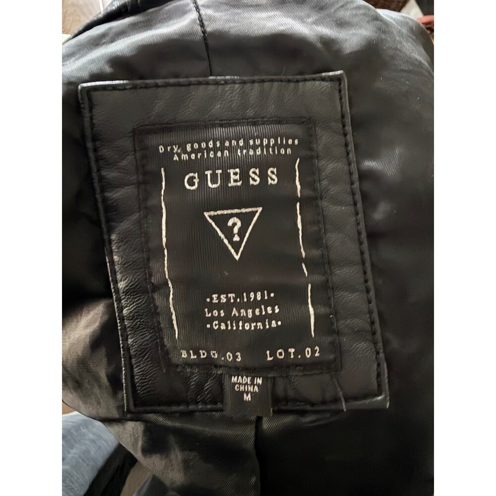 GUESS Black Textured Leather Moto Jacket 🕷️ Quilted Biker Zip Medium - Picture 8 of 8
